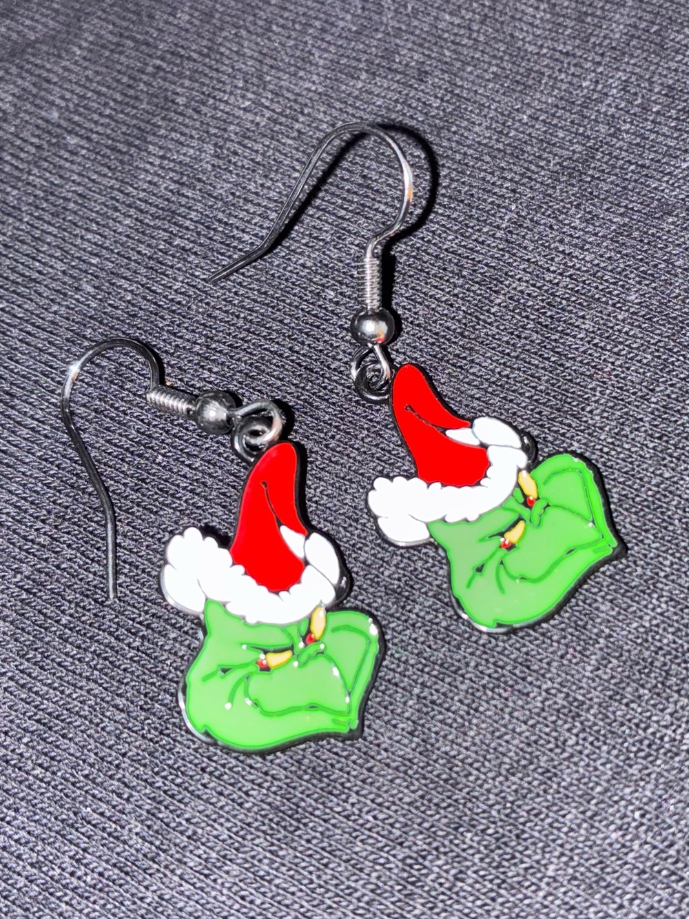 Green Grinch Santa Hat Kids Dangle Earrings